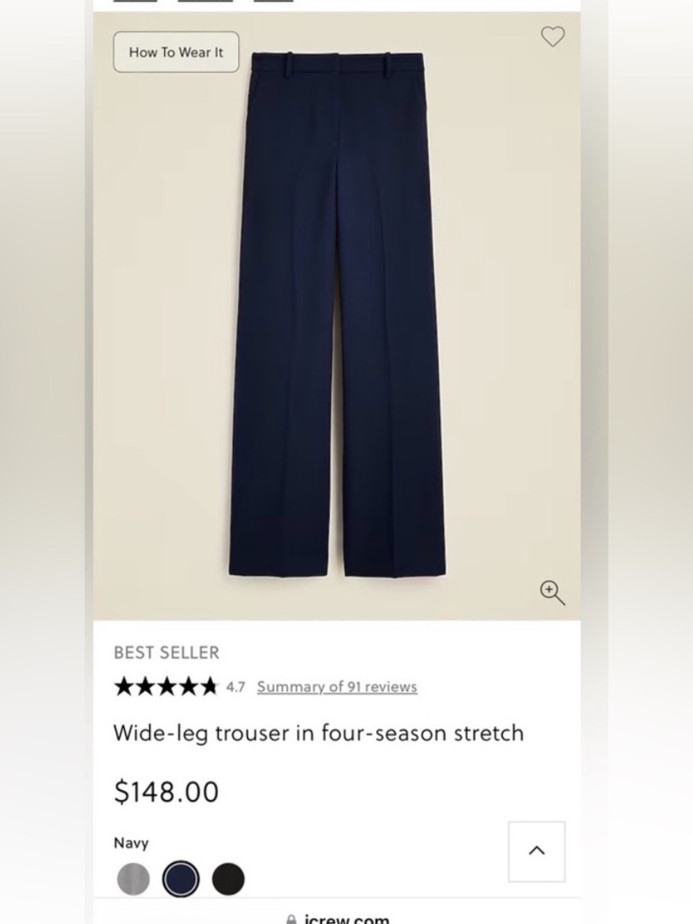 J crew wide leg navy trousers size XS